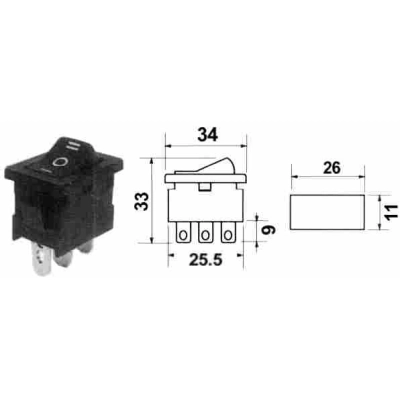 Prekidač VAGA I-0-II 10A  VEĆI   33*14 mm   - Prekidači i tasteri