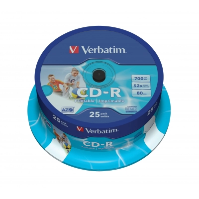 Medij CD-R VERBATIM 43439, 80mn, 52x, Printable, spindle 25 komada   - Mediji