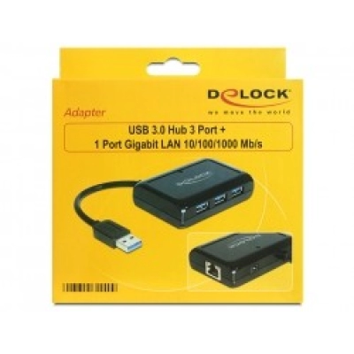 USB HUB DELOCK 62440, USB 3.0, 3-portni +1 port GB LAN   - DeLock
