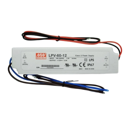 LED driver 12V, 60W, IP67, Meanwell LPV-60-12   - Mean Well