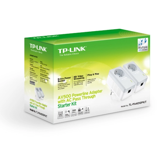 Powerline adapter TP-LINK TL-PA4010P3.0 KIT, 600Mbps, s utičnicom 