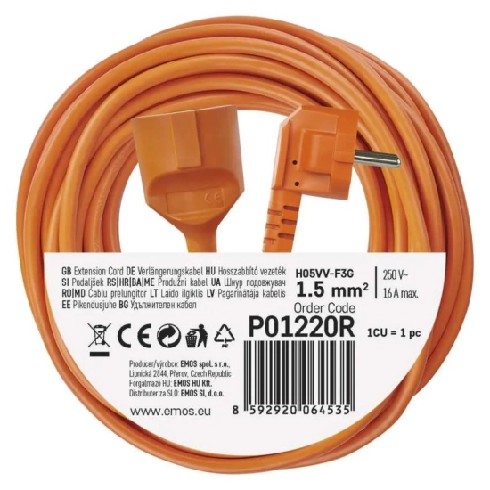 Kabel mrežni produžni EMOS, ŠUKO, 3x1mm, 20m Kabel mrežni produžni EMOS, ŠUKO, 3x1mm, 20m