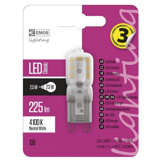 Žarulja LED G9 2,5W, 4100K, neutralno svjetlo,     EMOS