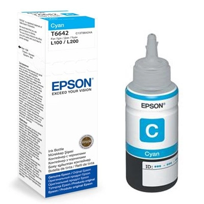 Tinta EPSON T6642, cijan, za EcoTank L110/L120/L121/L1300/L1455/L210/L220/L300/L3050/L3060/L3070/L310/L355/L365/L382/L386/L455/L486/L550/L565/L605/L655   - Epson