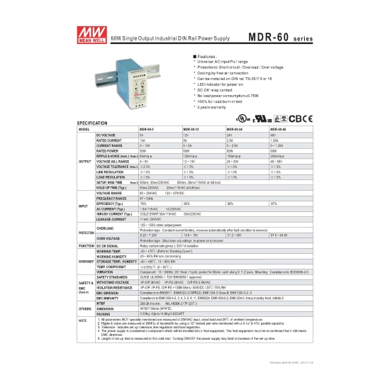 Adapter switch. za šinu DC 12 V 5,0A MDR-60-12