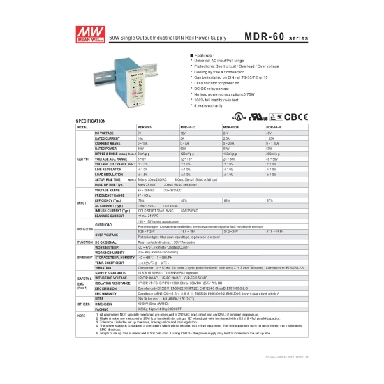 Adapter switch. za šinu DC 12 V 5,0A MDR-60-12 Adapter switch. za šinu DC 12 V 5,0A MDR-60-12