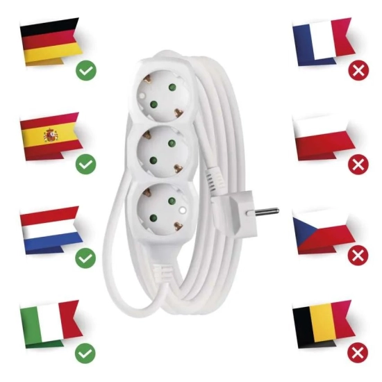Kabel produžni EMOS, 3 mjesta, 1,5mm2, bez prekidača, 5m