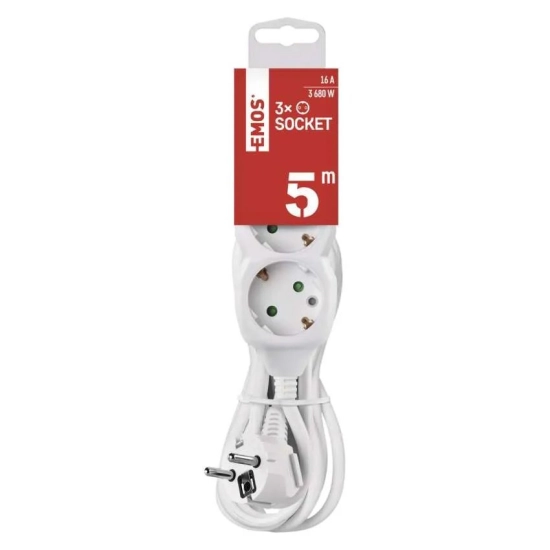 Kabel produžni EMOS, 3 mjesta, 1mm2, bez prekidača, 5m Kabel produžni EMOS, 3 mjesta, 1mm2, bez prekidača, 5m