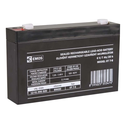 Baterija akumulatorska EMOS, 6V, 7Ah, 151x34x94 mm   - Akumulatorske baterije