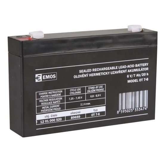 Baterija akumulatorska EMOS, 6V, 7Ah, 151x34x94 mm