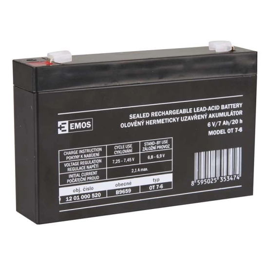 Baterija akumulatorska EMOS B9659 6V 7Ah F4.8 151x34x94 mm Baterija akumulatorska EMOS B9659 6V 7Ah F4.8 151x34x94 mm