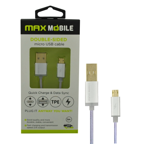 Kabel MAXMOBILE, USB A na USB micro B 2.0, srebrni, 1m Kabel MAXMOBILE, USB A na USB micro B 2.0, srebrni, 1m