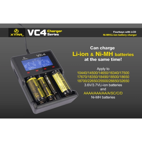 Punjač baterija Ni-MH/Li-ion, za 4 komada baterija, USB, XTAR VC4