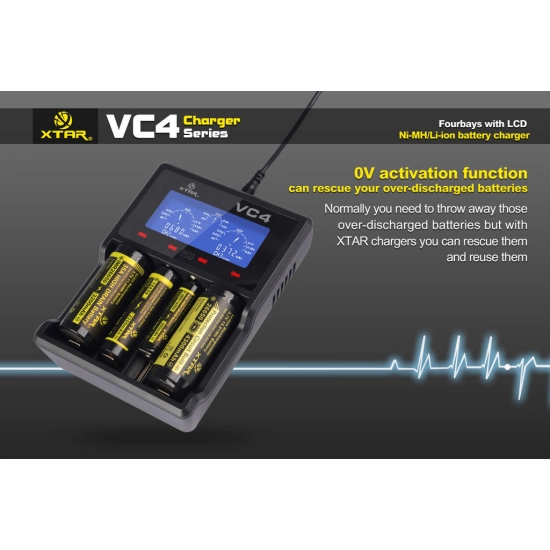 Punjač baterija Ni-MH/Li-ion, za 4 komada baterija, USB, XTAR VC4