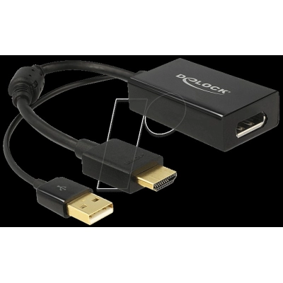 Adapter DELOCK, HDMI-A (M) na Displayport 1.2 (Ž), 24cm, crni   - Adapteri