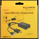 Adapter DELOCK, HDMI-A (M) na Displayport 1.2 (Ž), 24cm, crni