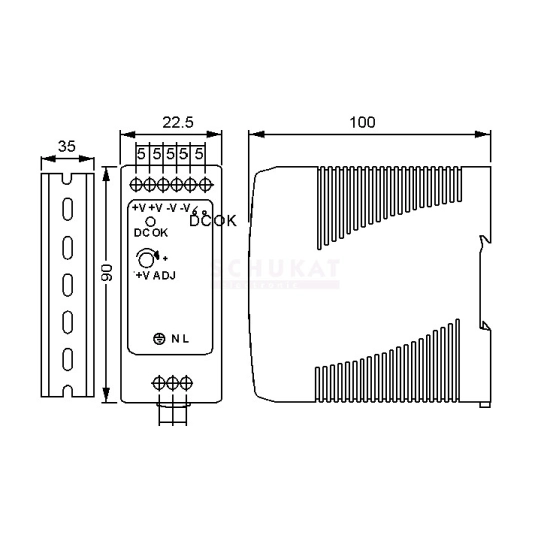 Adapter switch. za šinu DC 12 V 20W  MDR-20-12