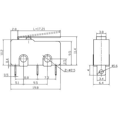 Mikroprekidač 5A sa polugom ravnom mali 20*10 mm, zeleni, WLK-2MINI Mikroprekidač 5A sa polugom ravnom mali 20*10 mm, zeleni, WLK-2MINI