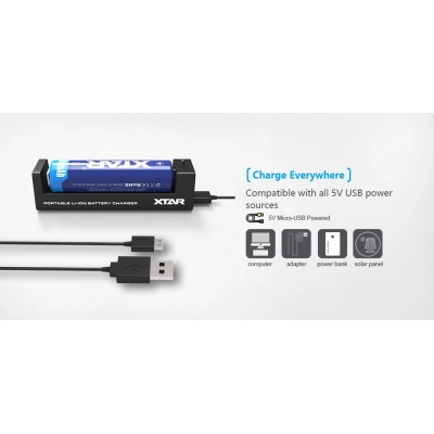 Punjač baterija Li-ion, za 1 komad baterije, USB, XTAR MC1