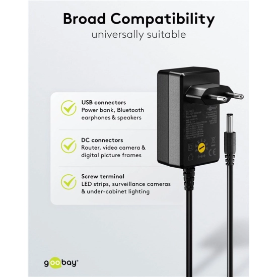 Adapter GOOBAY, switch. DC 5V-15V, 2,4A Adapter GOOBAY, switch. DC 5V-15V, 2,4A