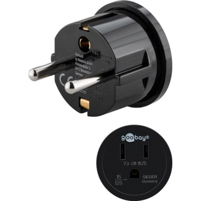 Utikač šuko adapter, šuko (M) na američka utičnica, s uzemljenjem, crni, GOOBAY 45350  
