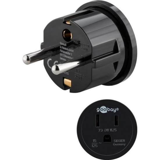 Utikač šuko adapter, šuko (M) na američka utičnica, s uzemljenjem, crni, GOOBAY 45350 Utikač šuko adapter, šuko (M) na američka utičnica, s uzemljenjem, crni, GOOBAY 45350