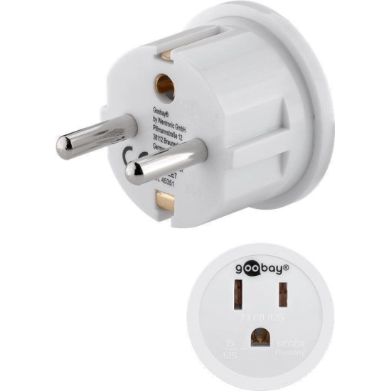 Utikač šuko adapter, šuko (M) na američka utičnica, s uzemljenjem, bijeli, GOOBAY 45351