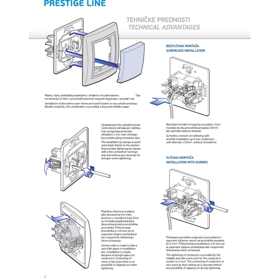 Kompjuterska utičnica s Keystone modulima, 2xRJ-45 8/8, Cat6 UTP, Prestige line 615.000