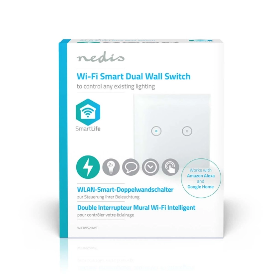 Prekidač zidni, NEDIS WIFIWS20WT, Wi-Fi, dvostruki Prekidač zidni, NEDIS WIFIWS20WT, Wi-Fi, dvostruki
