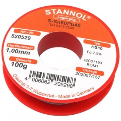 TINOL 100 g 1mm, Stannol HS10 520529   - Lemni pribor
