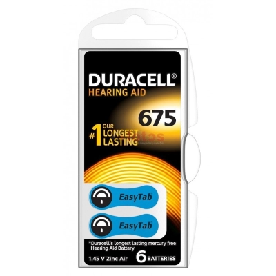 Baterija za slušni aparat, DA675, 6 kom, Duracell   - Jednokratne baterije