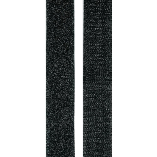 Traka čičak 200x2,5 cm, kukica+petlja, crna samoljepiva 