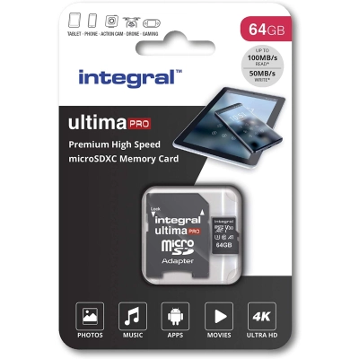 Memorijska kartica INTEGRAL Premium High Speed, micro SDHC/XC, 64GB, V30 UHS-I U3 - Memorijske kartice Memorijska kartica INTEGRAL Premium High Speed, micro SDHC/XC, 64GB, V30 UHS-I U3 - Memorijske kartice