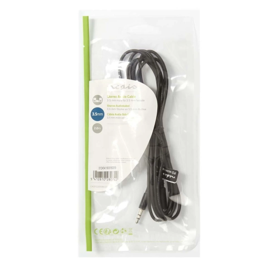 Kabel NEDIS audio stereo, 3.5mm (M) na 3.5mm (Ž), crni, 2m, polybag