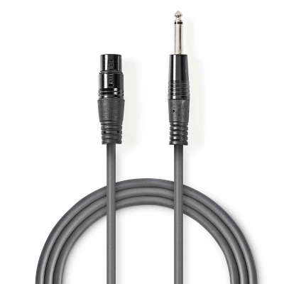 Kabel NEDIS, 6.35mm TS (M) na XLR 3-Pin (Ž), sivi, 5m   - Audio kabeli