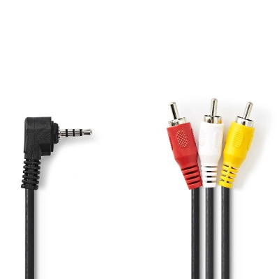 Kabel NEDIS, 3.5mm (M) na 3xRCA (M), crni, 2m, polybag
