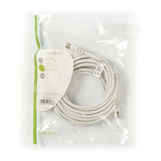 Kabel NEDIS, antenski F (M) na F (M), bijeli, 5m, polybag Kabel NEDIS, antenski F (M) na F (M), bijeli, 5m, polybag