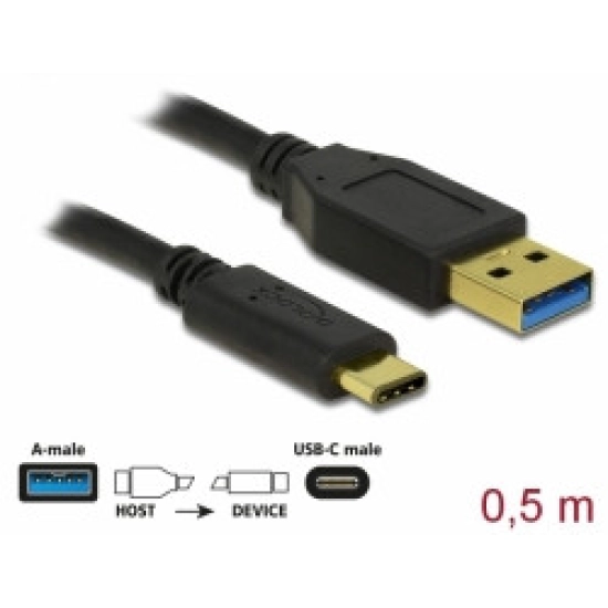 Kabel DELOCK  83869, USB A 3.1 (M) na USB C 3.1 Gen 2 (M), 0.5m 