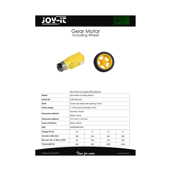 Motor sa prijenosom i kotačem, JOY-IT com-Motor01 Motor sa prijenosom i kotačem, JOY-IT com-Motor01