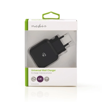 Kućni punjač NEDIS WCHAU484ABK, 24W, 2x USB A, crni   - Punjači za smartphone