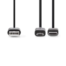 Kabel NEDIS CCGB60610BK10, 2U1 Sync+Charge, USB A (M) na USB C/micro B 2.0 (M), crni, 1m