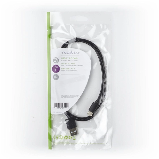 Kabel NEDIS CCGP60600BK10, USB A (M) na USB C (M), crni, 1m Kabel NEDIS CCGP60600BK10, USB A (M) na USB C (M), crni, 1m