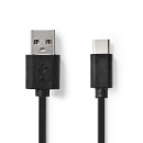 Kabel NEDIS CCGP60600BK10, USB A (M) na USB C (M), crni, 1m