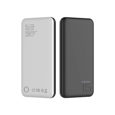 Prijenosno napajanje powerbank PURIDEA S3, 15.000 mAh, crno   - Powerbank