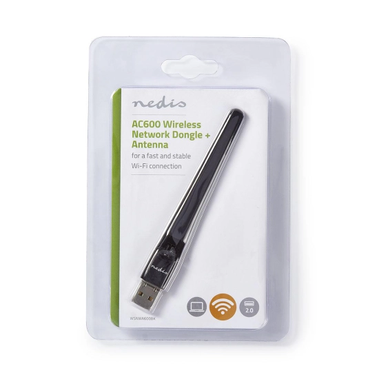 Mrežna kartica adapter USB A, NEDIS WSNWA600BK, AC600, Dual Band, crni Mrežna kartica adapter USB A, NEDIS WSNWA600BK, AC600, Dual Band, crni