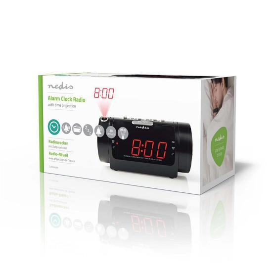 Radio budilica NEDIS, 0.9incha LED zaslon, projekcijski sat, crna