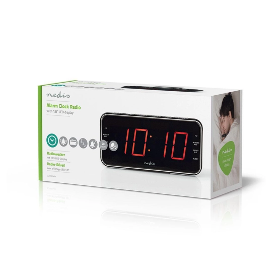 Radio budilica NEDIS, 1.8incha LED zaslon, punjenje mobitela USB A, crna