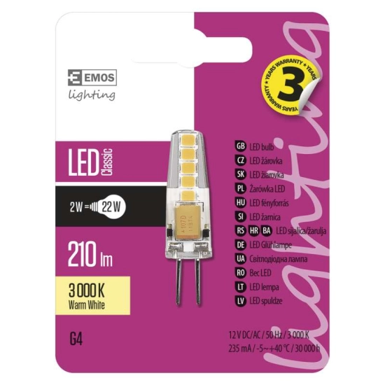 Žarulja LED G4 2W, 3000K, toplo svjetlo, 12V      EMOS