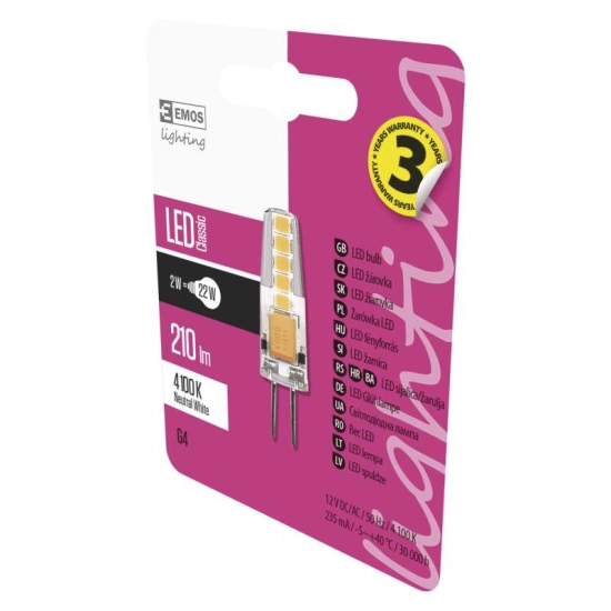Žarulja LED G4 2W, 4100K, neutralno svjetlo, 12V EMOS Žarulja LED G4 2W, 4100K, neutralno svjetlo, 12V EMOS