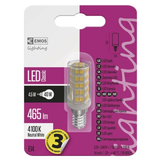 Žarulja LED E14 4,5W, mini, 4100K, neutralno svjetlo, Emos